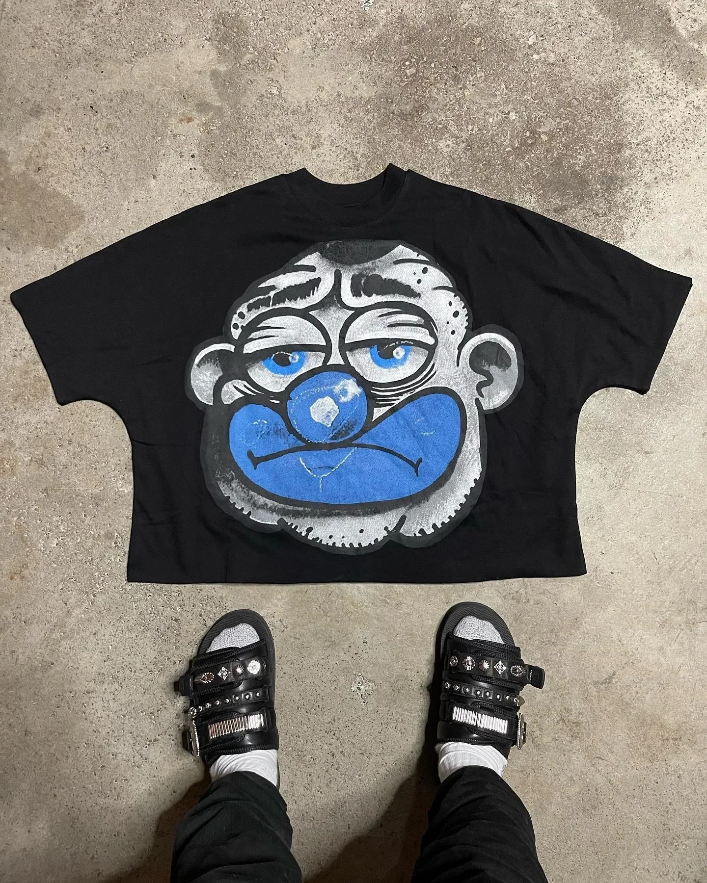 Y2K Gothic retro cartoon print round neck Tshirt mens street trend graffiti n pure cotton casual loose couple 250113