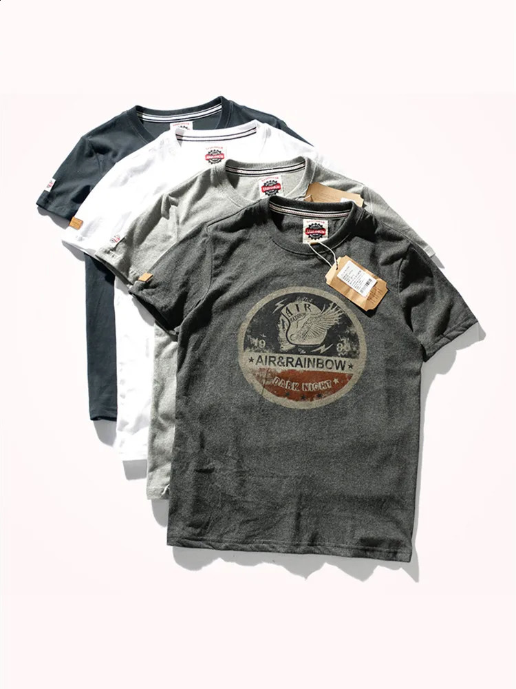 Summer Short Sleeve Oneck Printed Tshirt Mens Fashion 100% Cotton Washed Old Loose Brushed Fabric Large Size Casual Tops 250113