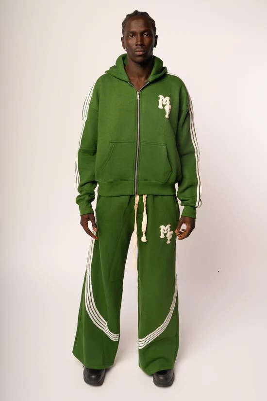 Trendy brand cardigan sweatshirt, durable M embroidery green hooded streetwear, men's zipper cardigan, fashionable