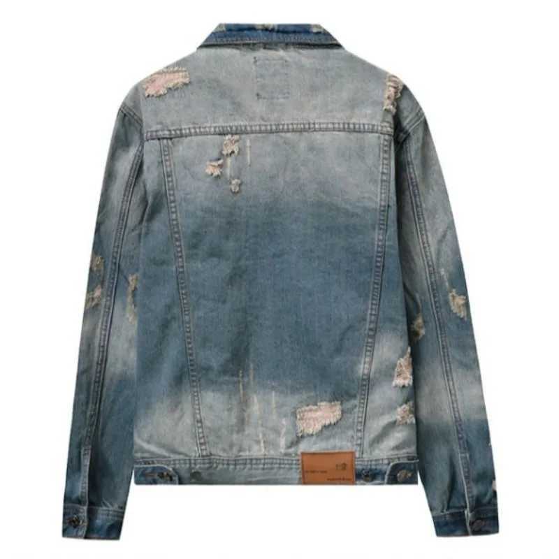 Short Male Jean Coats with Hole Blue Ripped Casual Slim Mens Denim Jacket Autumn of Fabric Japanese Retro Low Cost Fashion Rock X250113