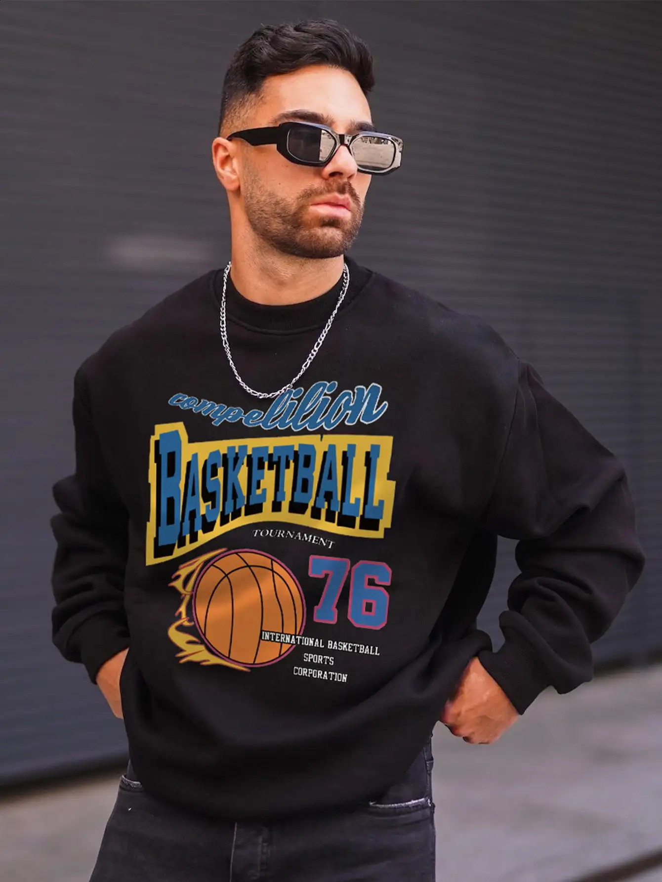 Basketball Fire Sport Style 76 Letter Men Clothing Rtero Autumn Hoodie Fleece Loose Pullovers Hip Hop Casual Male Streetwear 250113