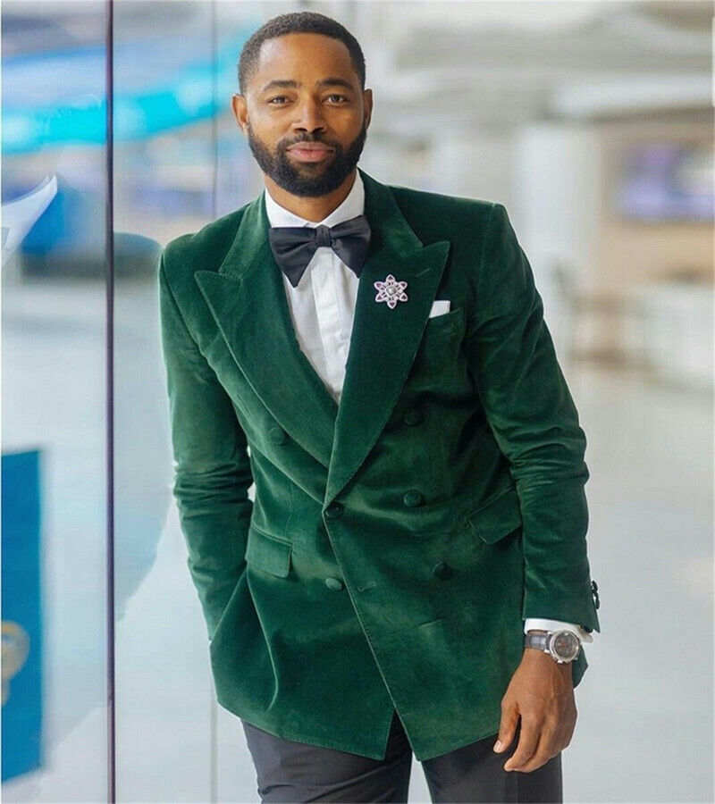 Classic Men Suits 2 Piece Set Jacket Pants Velvet Wedding Tuxedos Peaked Lapel Double Breasted Party Event Groom suit Customized High Quality