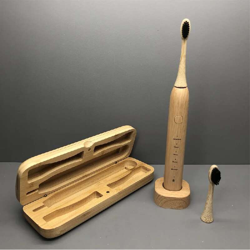 Electric Toothbrush Wireless Rechargeable Ultrasonic Smart Sensor Soft Bristle Adult With Bamboo Case Intelligent Timing