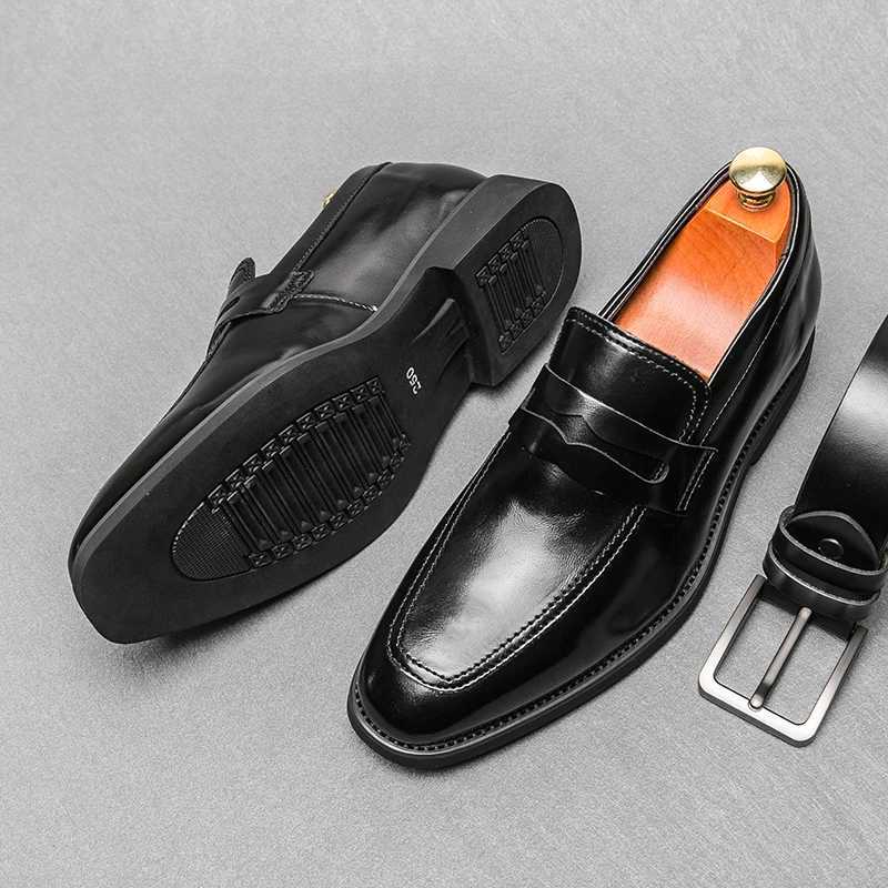 New Men Leather Shoes Height Elevator Shoes For Men Luxury Dress Shoes Slip Business Comfortable Increase 6cm Wedding LoafersXJ250113