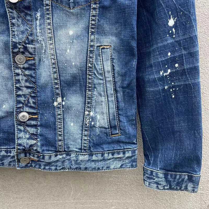 100 CHAREI HARPER 1902 Autumn/Winter fashion mens denim coat jacket Ripped patch paint point long sleeve denim coat trend X250113