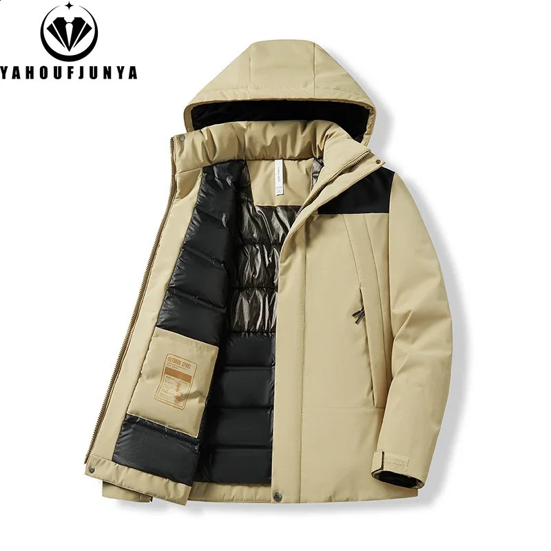 2024 Winter Men Fleece Warm Solid Zipper Detachable Hooded Parka Jacket Outdoor Windproof Casual Fashion Male Coat 250107