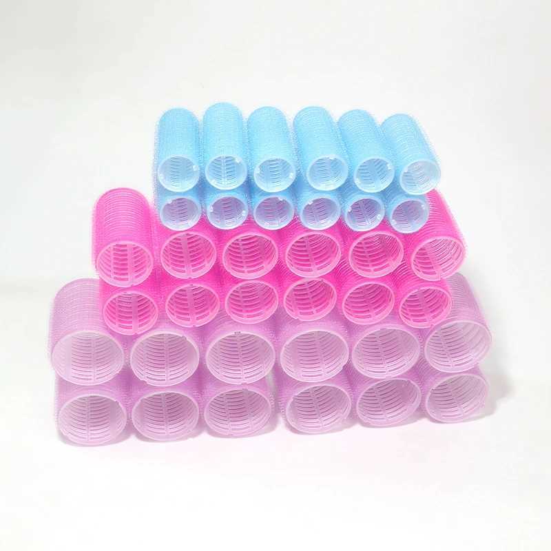 Hot selling 6/12/24Pcs pink nylon plastic hair roll set DIY hair removal tool 3-size no heat self grip hair roll W250113
