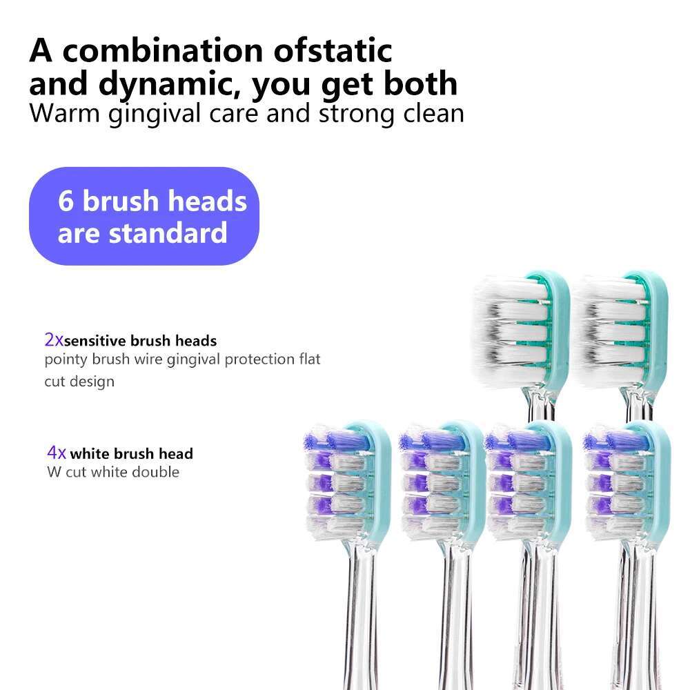 Sonic Cleaning Dental Care Rechargeable Electric Toothbrush with 6 Standard Brush Heads