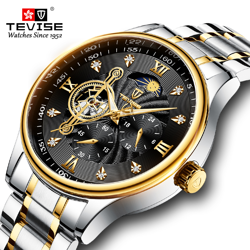 TEVISE Designer Watch Stainless Steel Strap Business Waterproof Automatic Mechanical Mens Watch T053-820-001