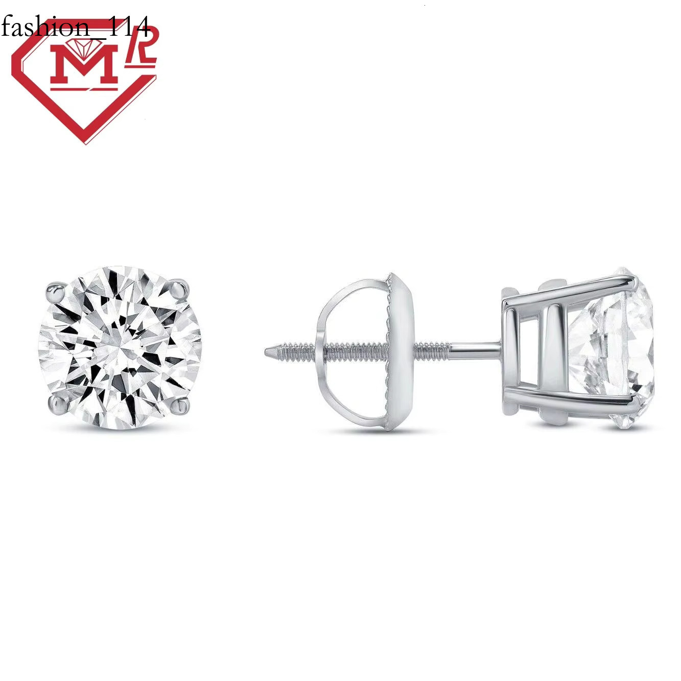 4 Prong Real 10K Solid Gold Earring Screw Back Unisex VVS Round Moissanite Stud Earrings