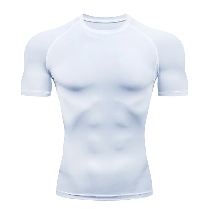 Running mens tight fitting shirt Tshirt short sleeved gym sports top black and white quick drying breathable MMA 250113
