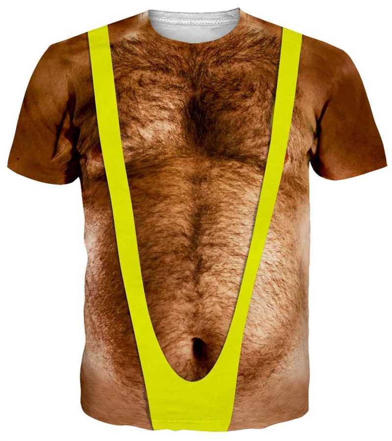 Funny Hairy Chest Graphic T Shirt Men 3d Printed Muscle Fake Abs Short Sleeve T-shirt Summer Spring Cosplay Costume Tee Shirts X2501131