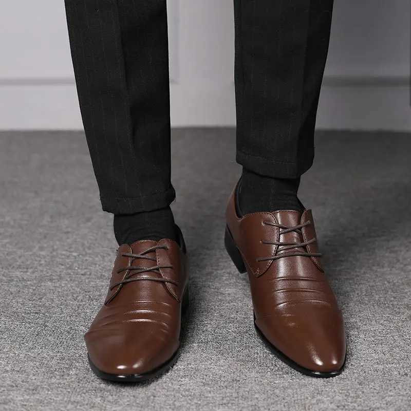 Classic mens shoelaces white leather shoelaces mens plus size dot toe business casual mens wedding shoesXJ250319