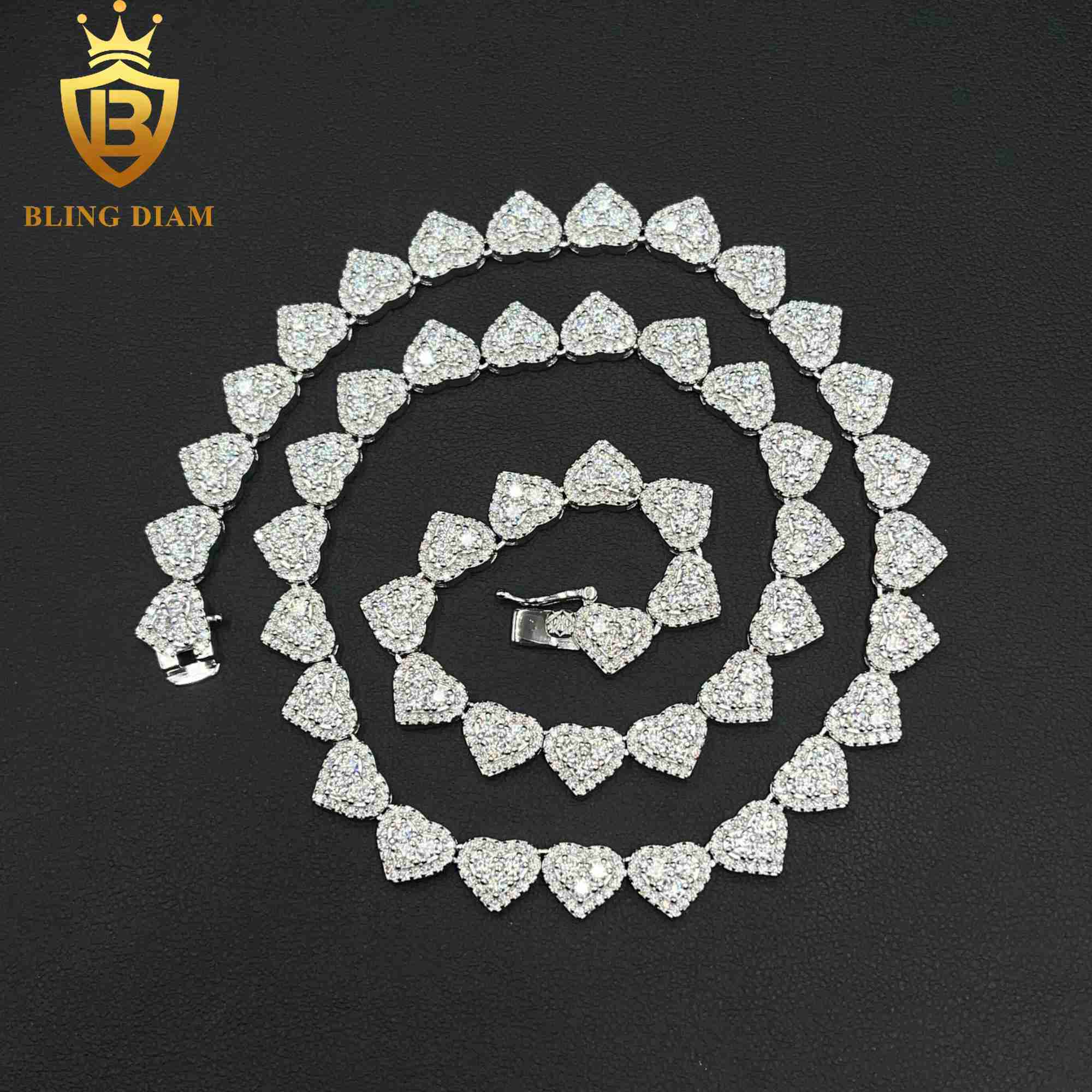 8MM Fine Jewelry GRA Certificate 925 Sterling Silver VVS Moissanite Heart Shape Cuban Tennis Chain Necklace