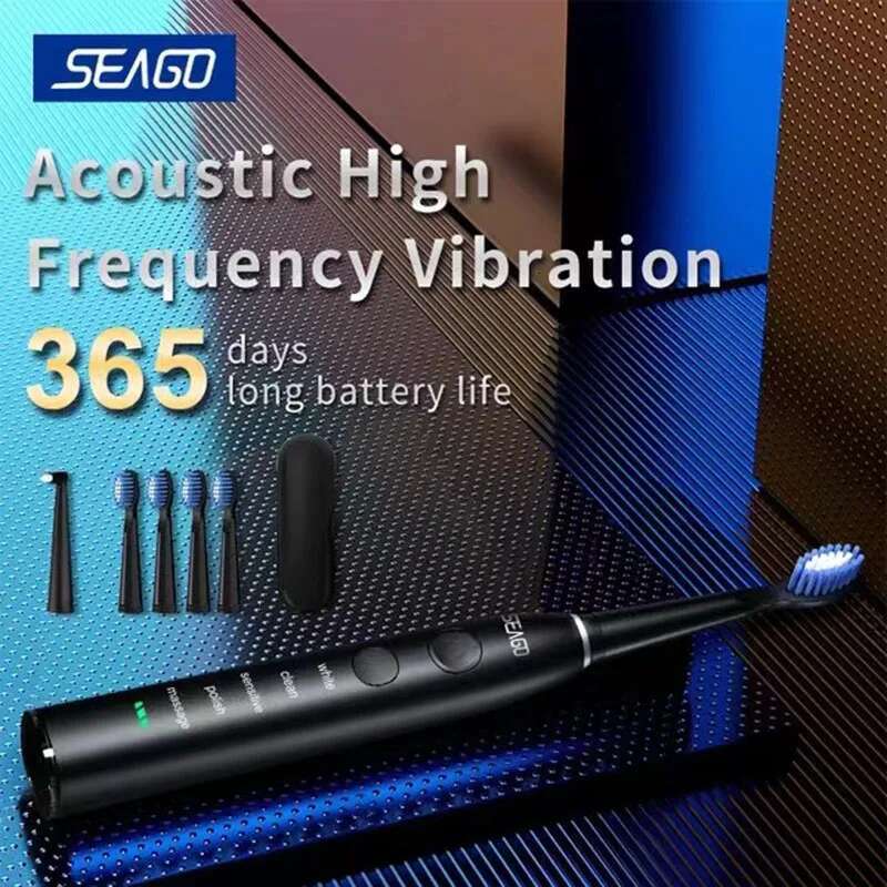 Seago Electric Sonic Toothbrush USB Charge Rechargeable Adult Waterproof Electronic Tooth Brushes Replacement Heads Gift