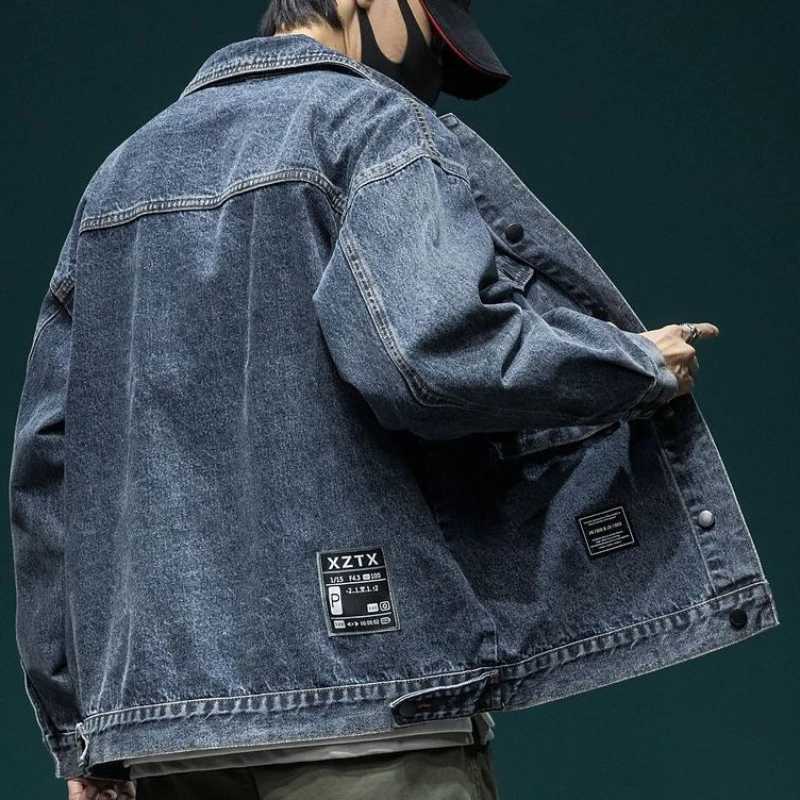 Denim Jackets Man Autumn Wide Shoulders Jeans Coat for Men with Embroidery Cargo Y2k Original Branded Size L Aesthetic Korea Big X250113
