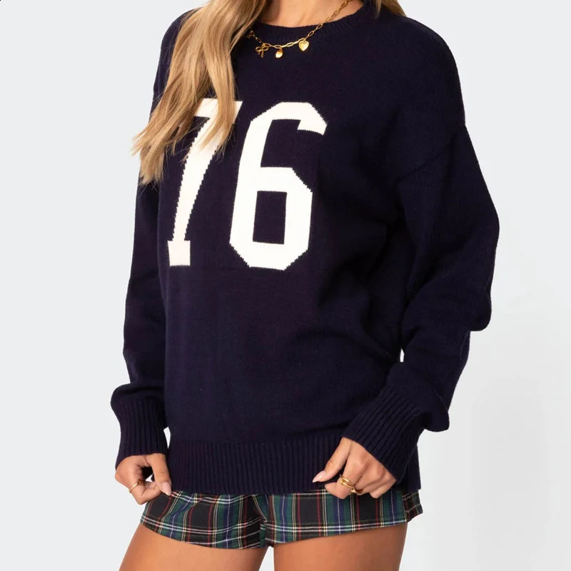 Womens warm knitted sweater digital fashion womens pullover street punk casual friend outfit Y2K autumn and winter clothing 250113