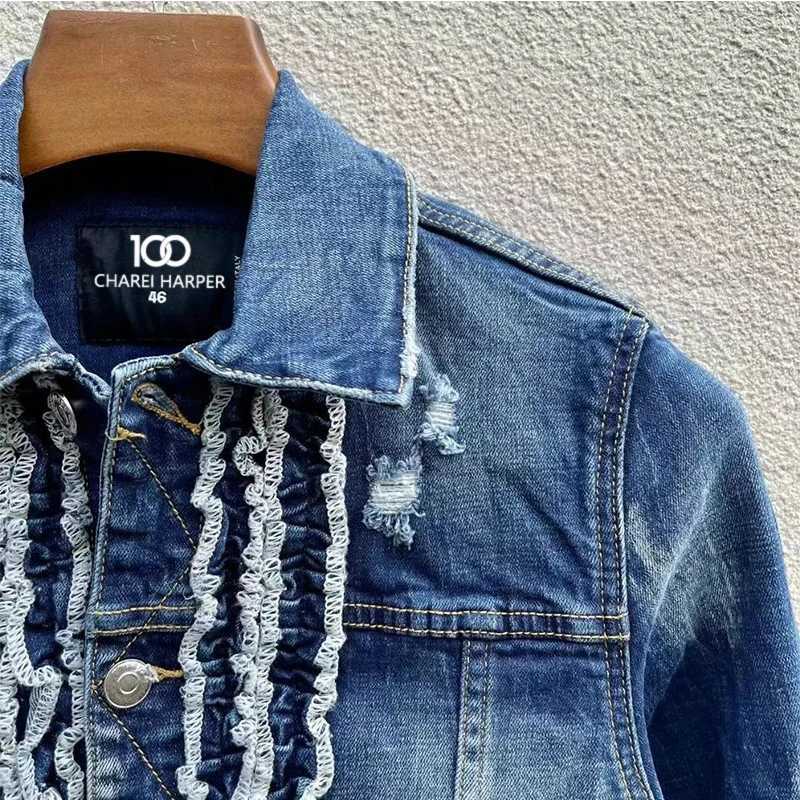 100 CHAREI HARPER 2818 Denim jacket mens high quality wash white top Youth hipster men ripped patch denim jacket X250113