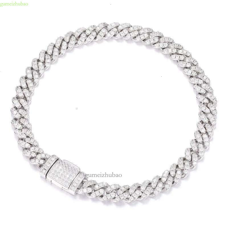 6mm White Gold Sterg Sier VVS Moissanite Dia Cuban k Chain Bracelet Iced Out Mossanite Jewelry For Men Women moissanite aaa