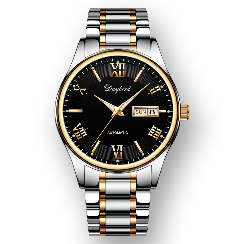 Men's Elegant Automatic Mechanical Watch with Skeleton Design, Night Glow, and Dual Calendar