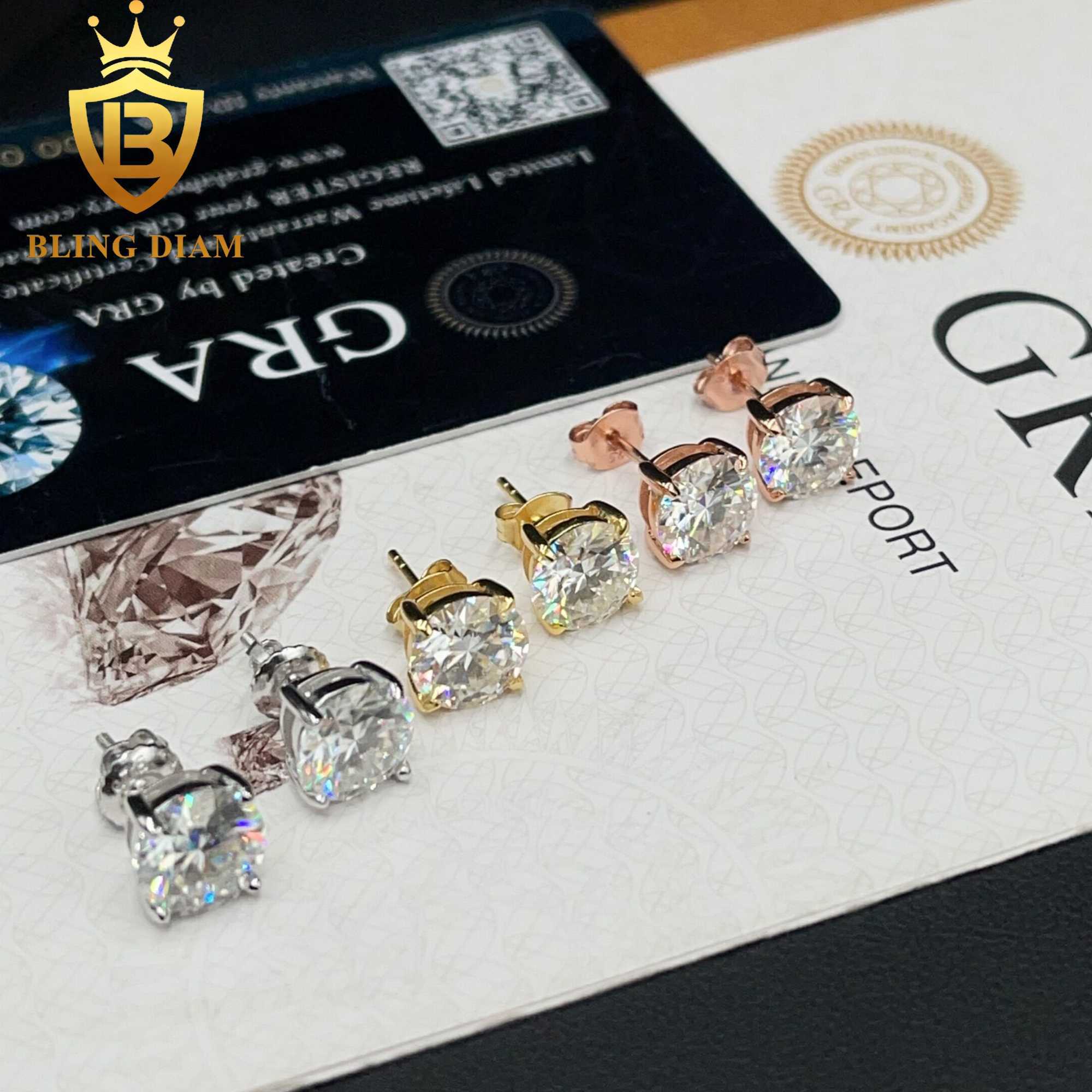 8MM Fine Jewelry Gold Plated 925 Sterling Silver VVS Moissanite Diamond Screw Back Stud Earrings