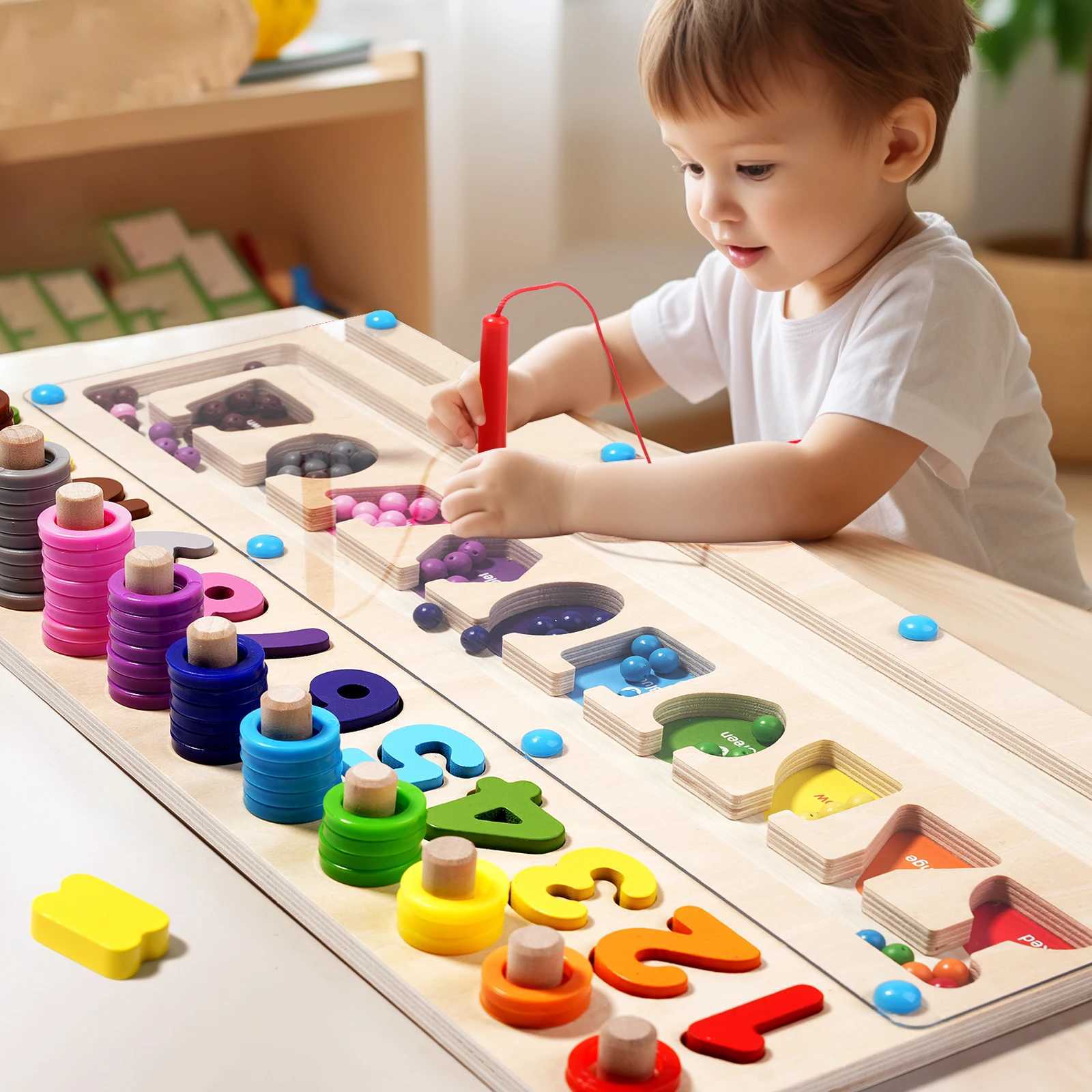 Wooden Magnet Board Puzzles Kids Toy Fine Motor Skills Bead Maze Toy Montessori Toys Magnetic Color and Number Maze Boys Girls X250113