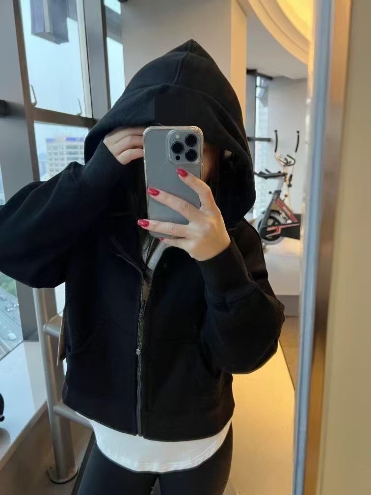 Designer women's 2025S yoga suit scuba fabric full zipper velvet hooded jacket loose casual sports top for women