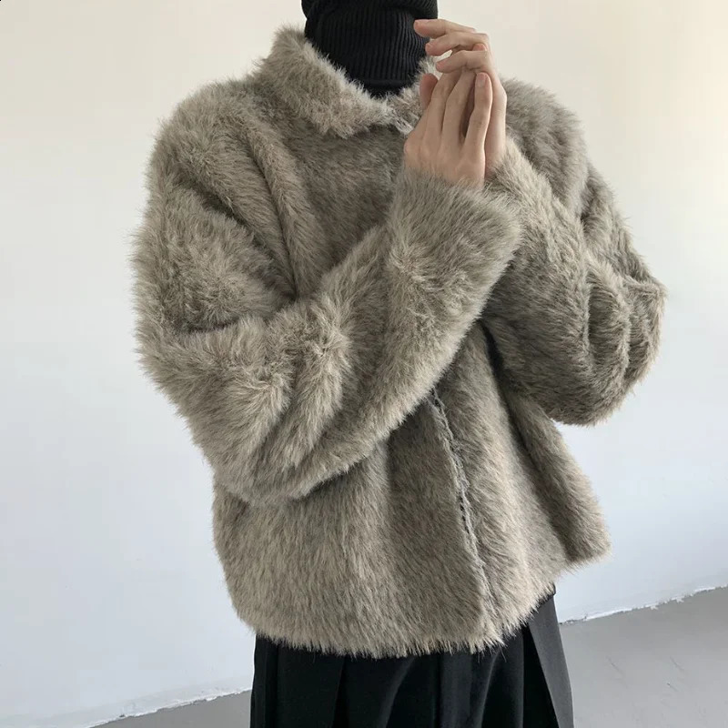 Autumn Winter Plush Jacket Lapel Faux Fur Single Breasted Coats Loose Casual Versatile for Men Women Trendy Outwear 250107