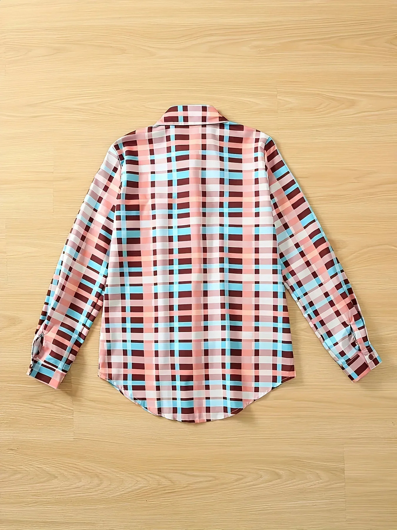Plus Size Womens Plaid Print Casual Long Sleeve Button Front Shirt 250102