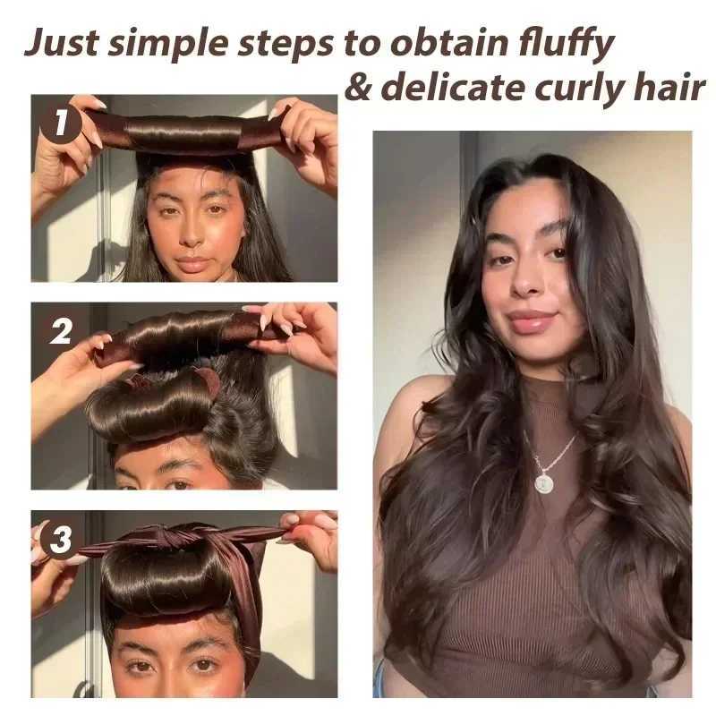 New Non Heat Curler Satin Sleep Hat Set Non Heat Curler Rod Headband Soft Curler Lazy Curler W250113
