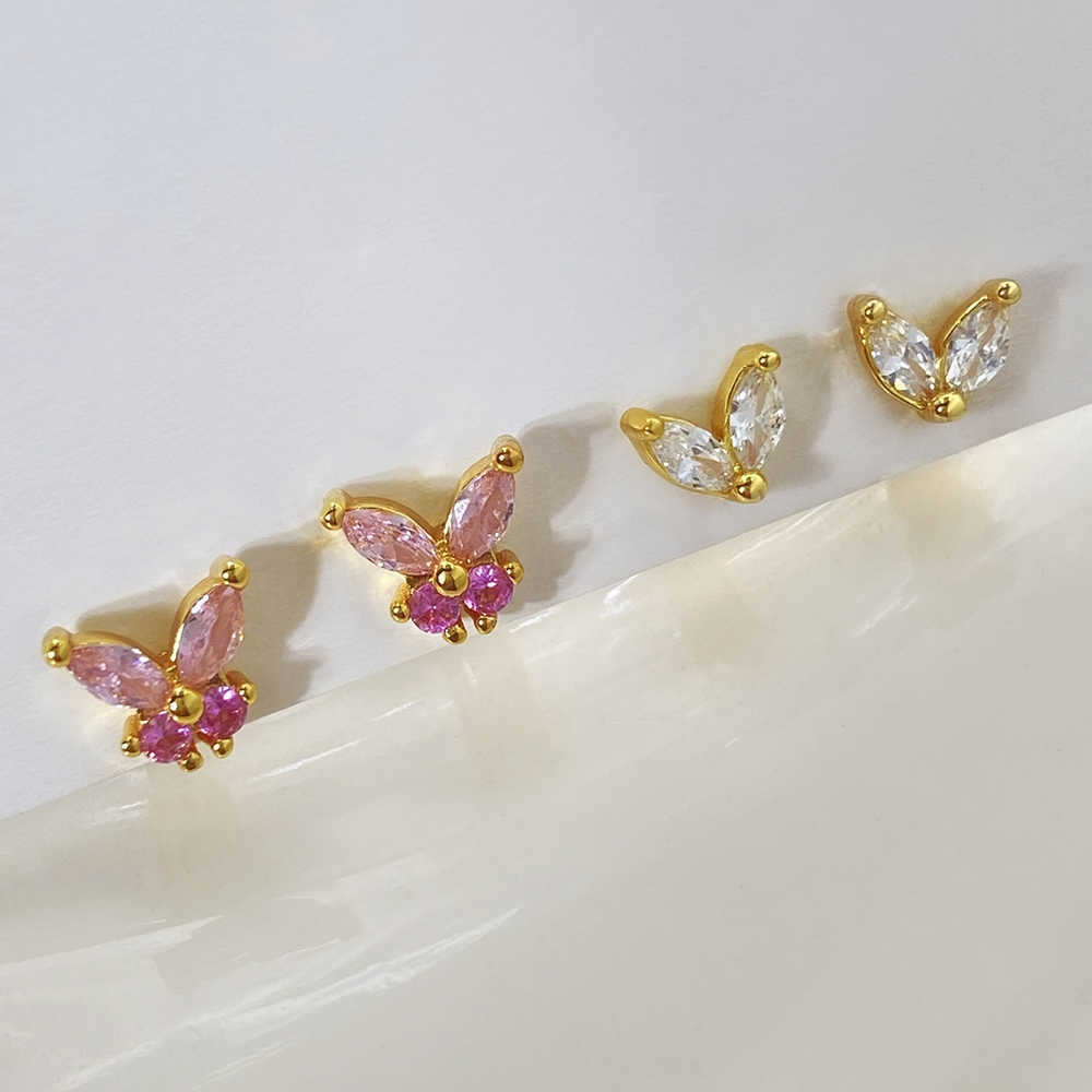 Korean Trendy Designer 18K Gold Plated Waterproof Tiny Cubic Zirconia Leaf Stud Earrings