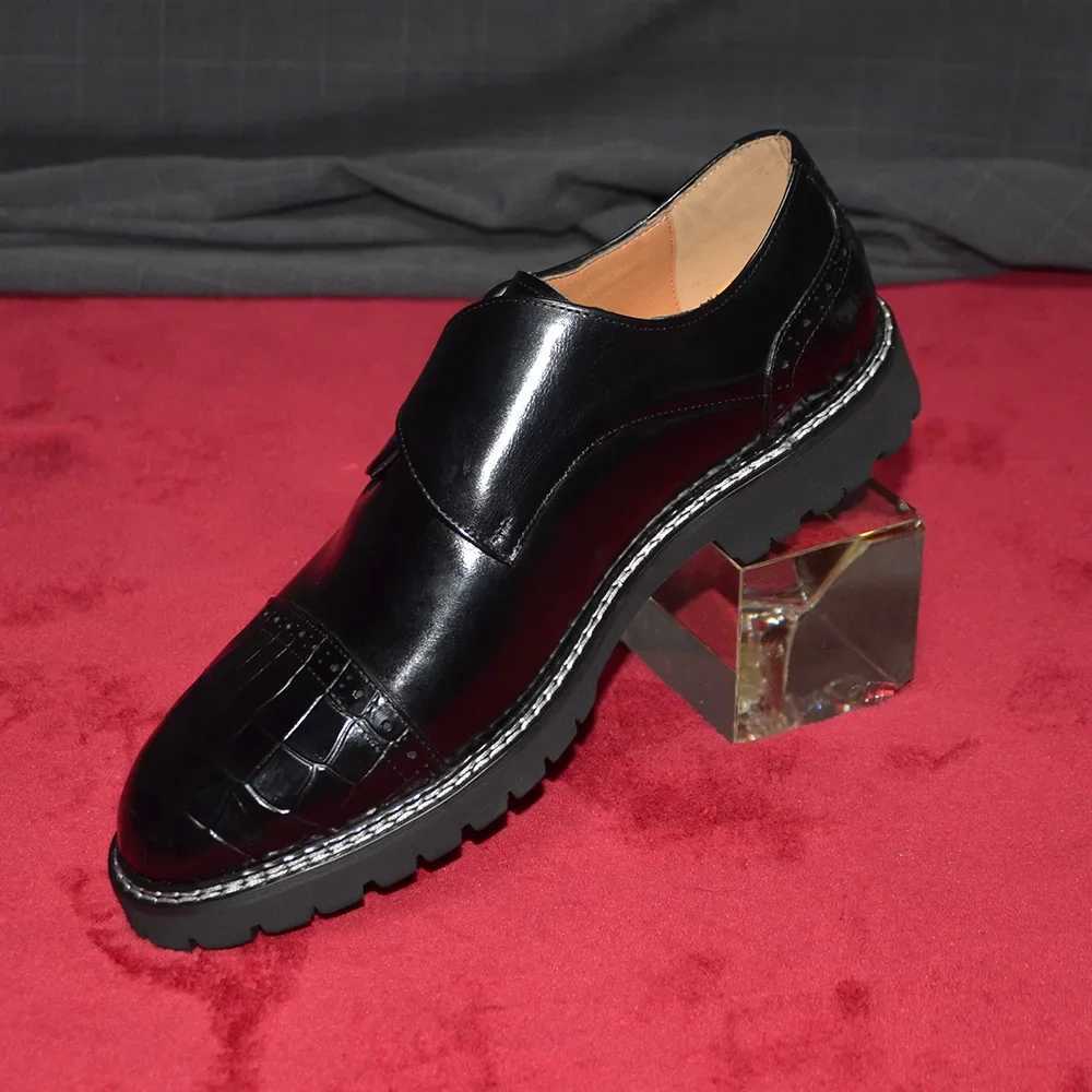 Luxury Designer Black Leather Casual Men Shoes Natural Genuine Cowhide Man Sneakers odile Pattern Single Buckle ShoeXJ250113