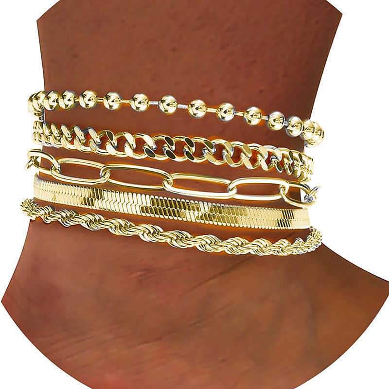 LATS 6Pcs Gold Bracelet Set Bohemian Vintage Thick Twisted Cuban Chain Bracelet 2024 Womens Fashion High Quality Jewelry Gift W240925