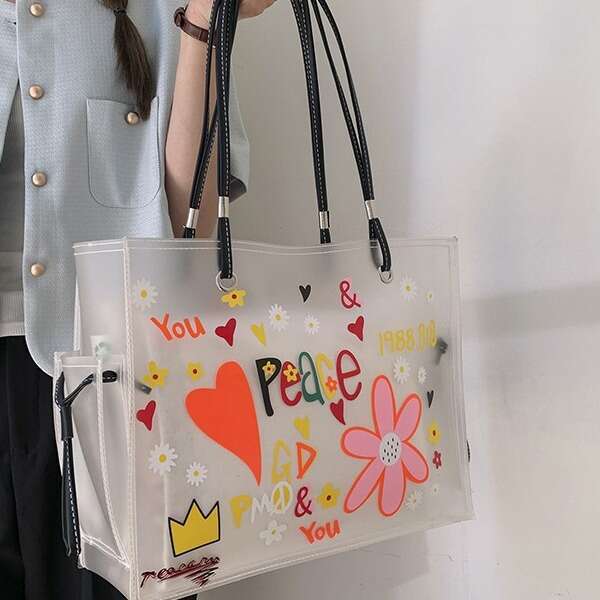 Transparent Jelly Women's Large Capacity 2024 New Street Trend Fashion Handheld Shoulder Tote Bag