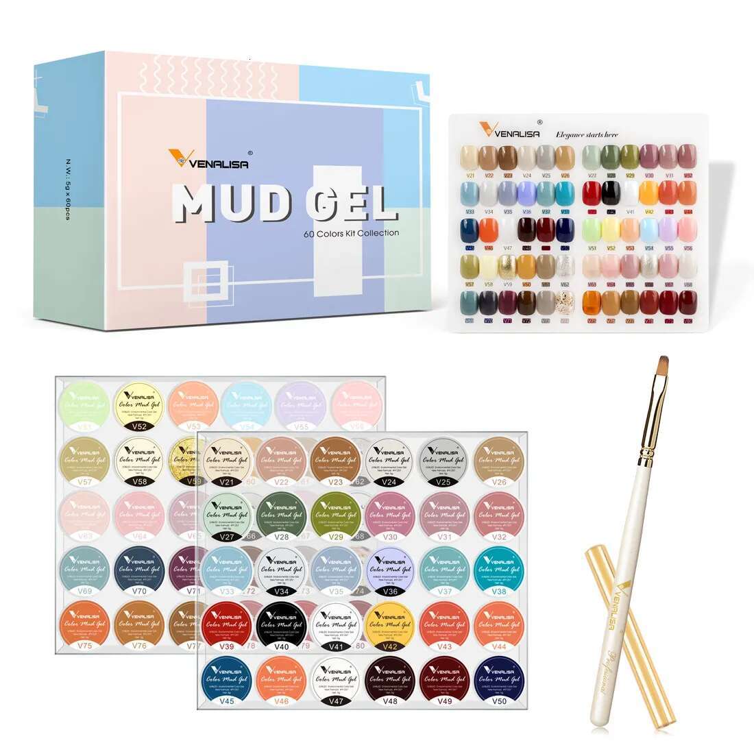 60pcs/kit Venalisa Painting 5ml Pot Full Coverage New Arrival Mud Creamy Solid Color Soak off UV LED Nail Gel Kit