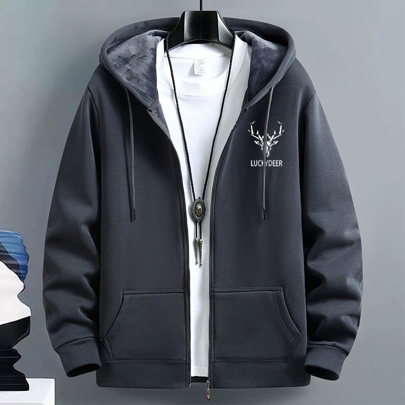 Cardigan sweater men's spring and fall American tide hooded couple's clothes loose sports zipper jacket cross-border large size m035