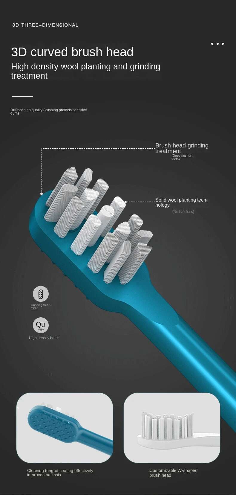 Smart Electric ultrasonic Toothbrush 4 Cleaning Modes High Frequency IPX7 Waterproof Wirelesss Charging Base DuPont Brush Head