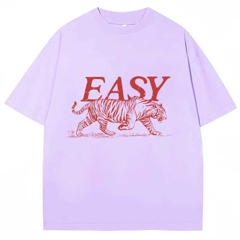 Funny Easy Tiger Meme Print T Shirt Mens Womens Fashion Personality T-Shirt High Quality 100% Cotton Loose Casual Tee Shirts X250113