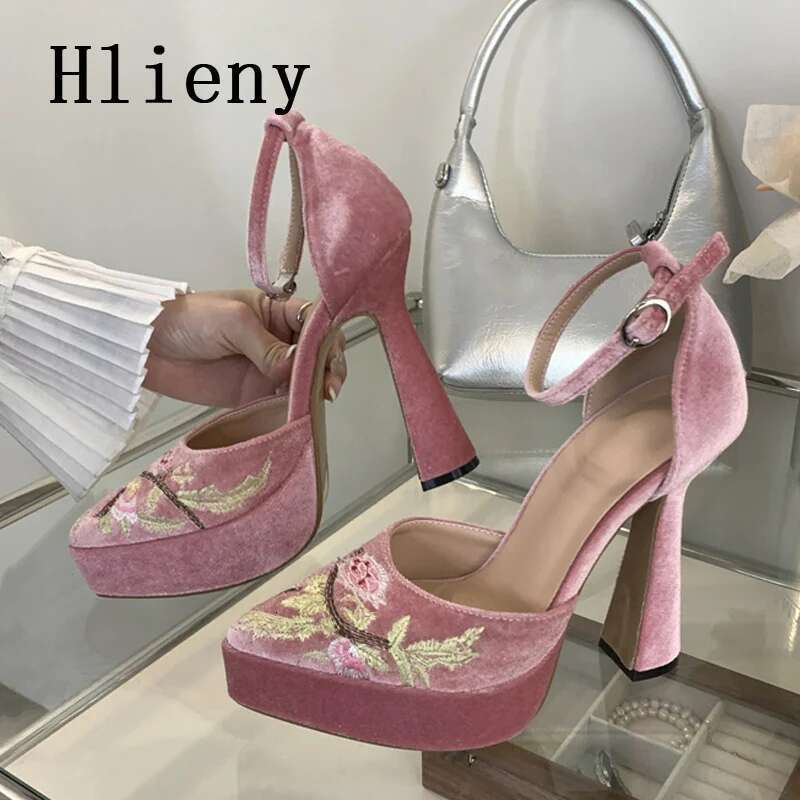 Hlieny New Fashion Street Style Design Buckle Strap Women Pumps Pointed Toe High Heels Wedding Banquet Female Sandals Shoes