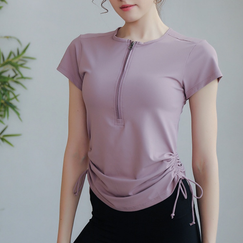 European and American women's sports outdoor tight fitting short sleeved running fitness quick drying slimming naked top high waisted ankle bindi