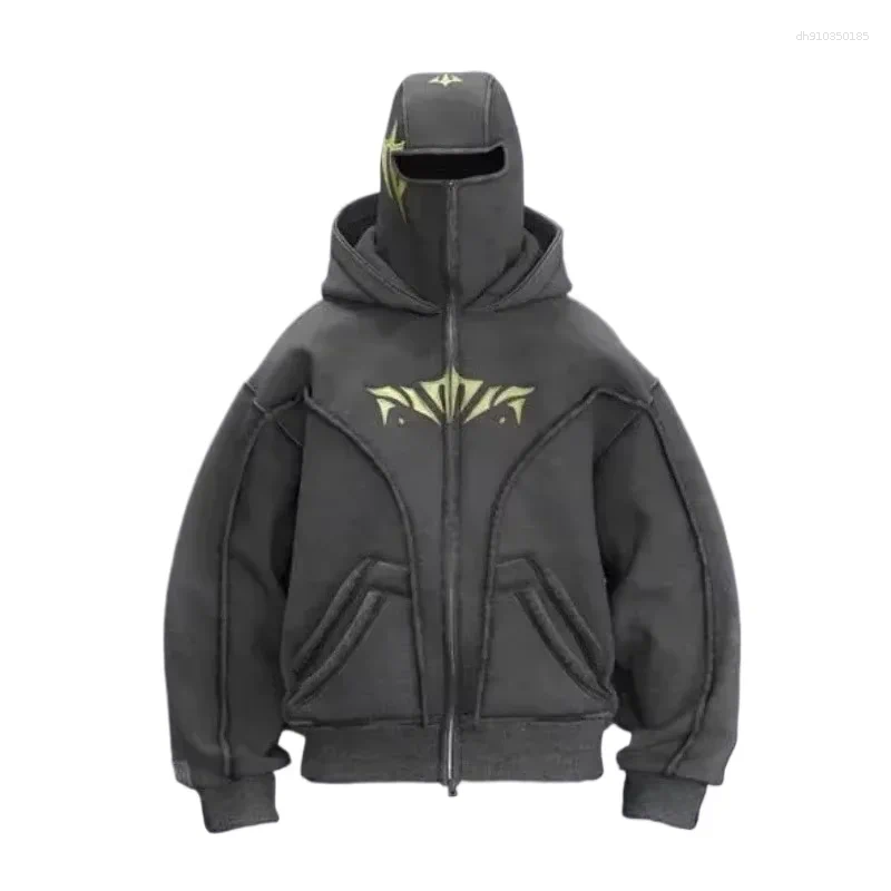 Men's Hoodies Zip Up Hoodie Harajuku Double Hat Resistant Embroidered High Quality Heavyweight Sweatshirt Hip Hop Men Women Streetwear