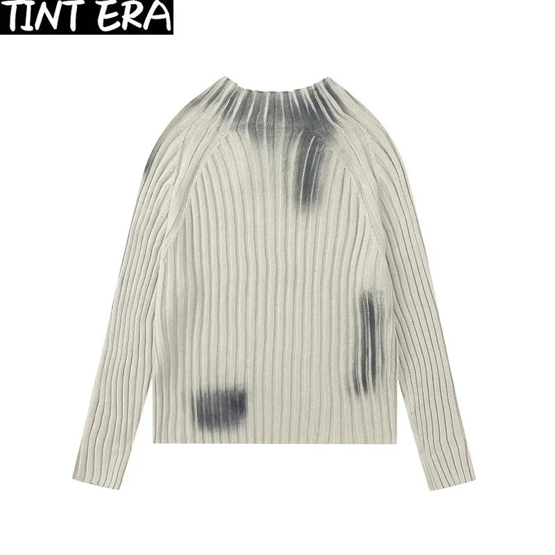 High Street Paint Graffiti Old Slim Fit Knitted Tshirt Ins Lazy Style Sweater Fashion Tops Pullover 250113