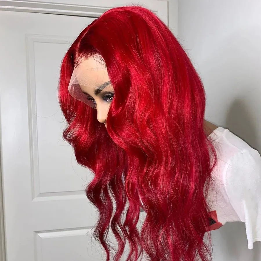 13*4 Lace Front Synthetic Wig Wine Red For Woman's Daily Use Long Natural Wave Curly wigs Versatile Style Heat Resistant Fiber Look Like Human Ha