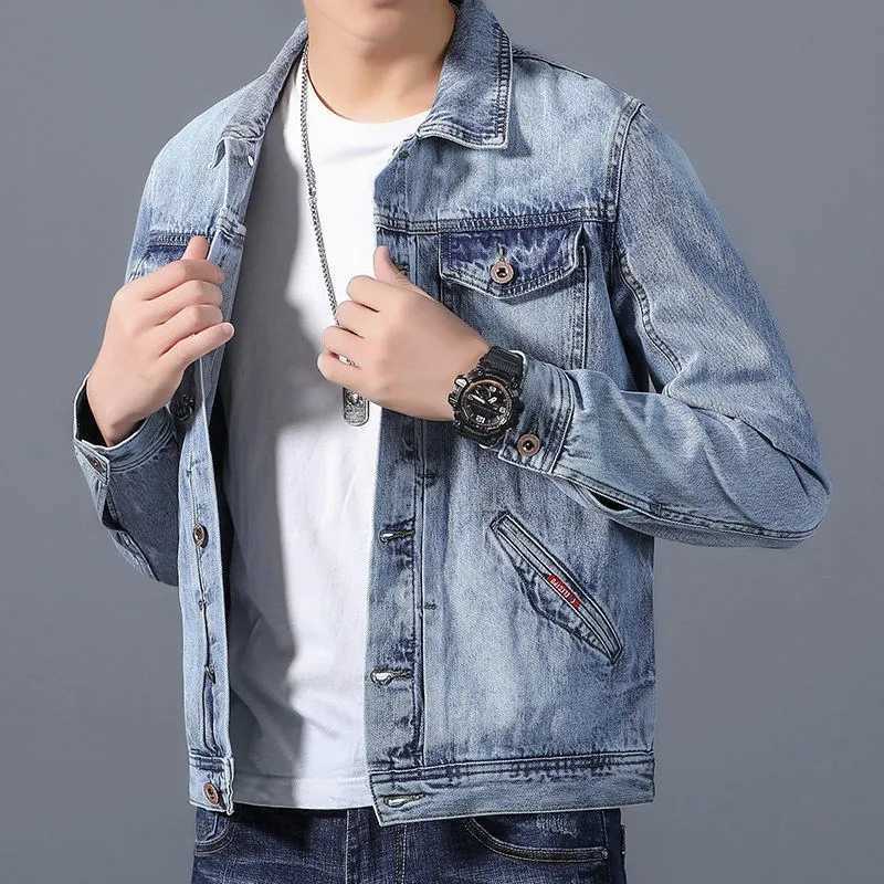 Spring Autumn Mens Denim Jacket Fashion Handsome Versatile Cargo Jacket Vintage Lapel Outerwear Casual Loose Denim Coat X250113
