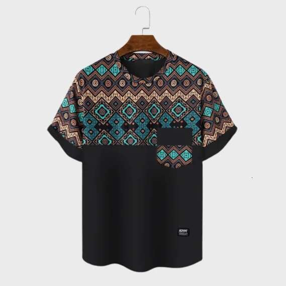Retro Totem Pattern Printed Summer Men's Round Neck Designer T-shirt Casual Short Sleeve Oversized Hoodie Fashion Street Wear Men's Clothing