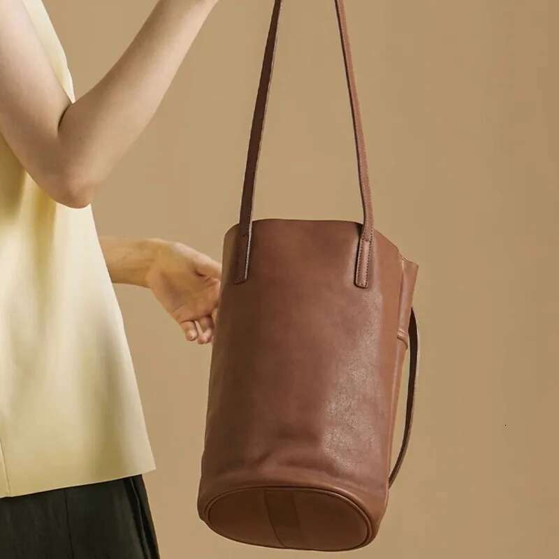 Vintage Women Bucket Genuine Leather Soft Shopping Tote Mommy Lage Versatile Shoulder Bag Large Capacity Lady Handbag