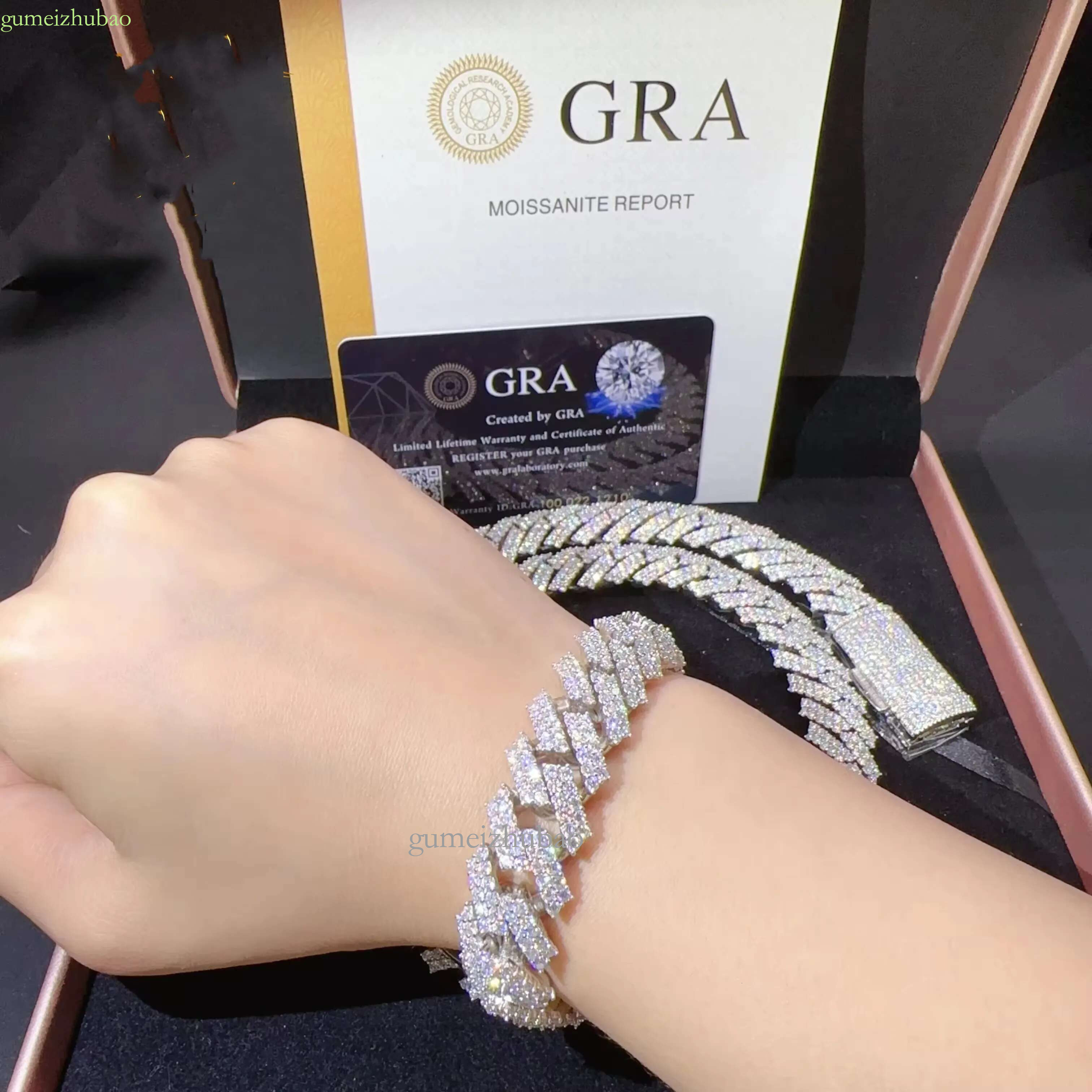 designer moissanite ice out dia 14mm wide GRA gold sterg sier cuban k chain for men fashion necklace with box