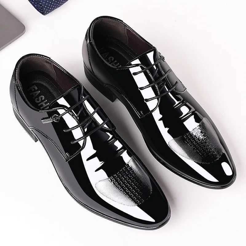 Luxury Business Oxford Leather Shoes Men Breathable Patent Leather Formal Shoes Plus Size Man Office Wedding Flats Male BlackXJ250113