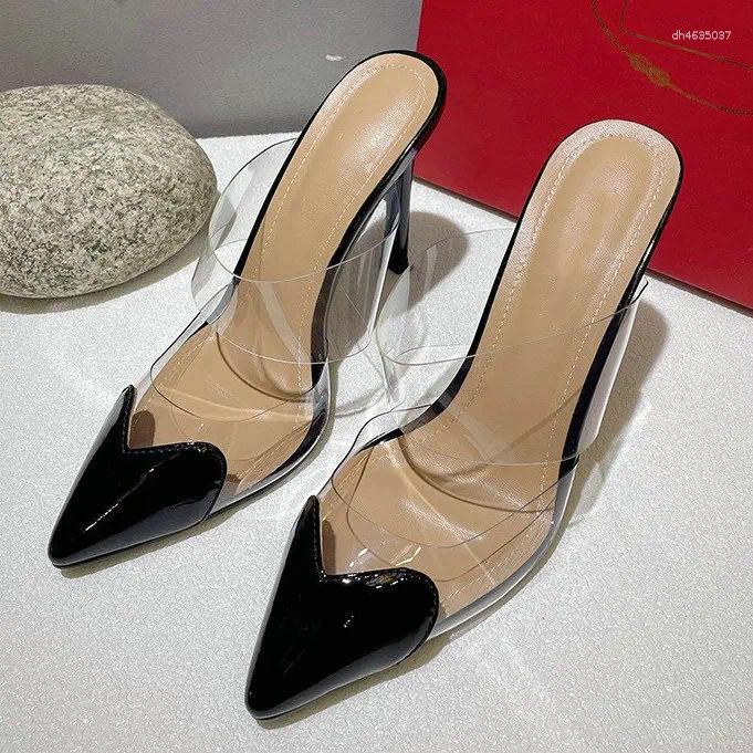 Slippers Spring And Summer Heart-Shaped Pointy Stiletto Heels Wearing Transparent Female Sandals