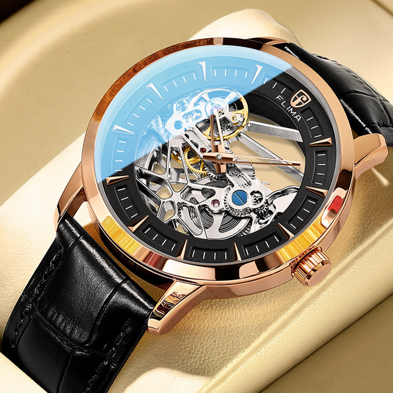 Luxury Men's Business Watch with Large Skeleton Design and Waterproof Steel Band